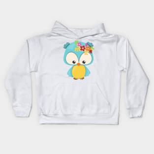 Spring Animals, Cute Owl, Little Owl, Flowers Kids Hoodie